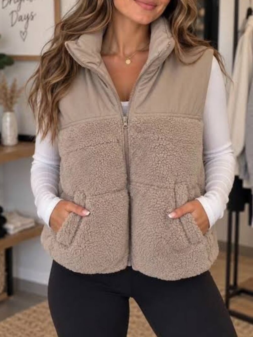 Ci Sono mixed media cropped vest taupe, tan women's size L